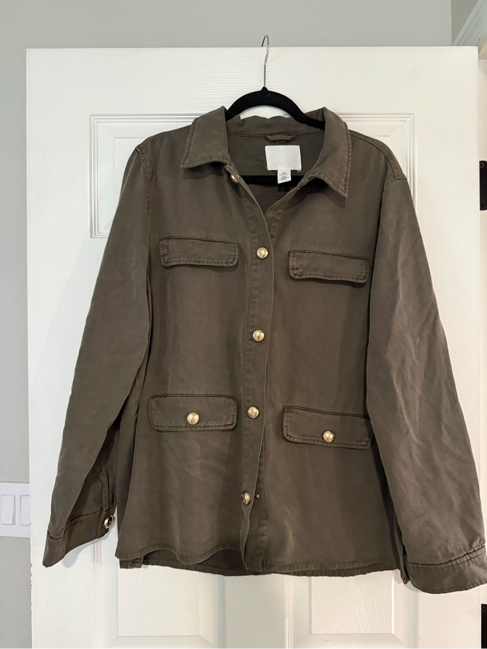 H&M Olive Green Utility Jacket with Gold-Tone Buttons
